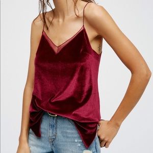 Free People Crushed Red Velvet Cami